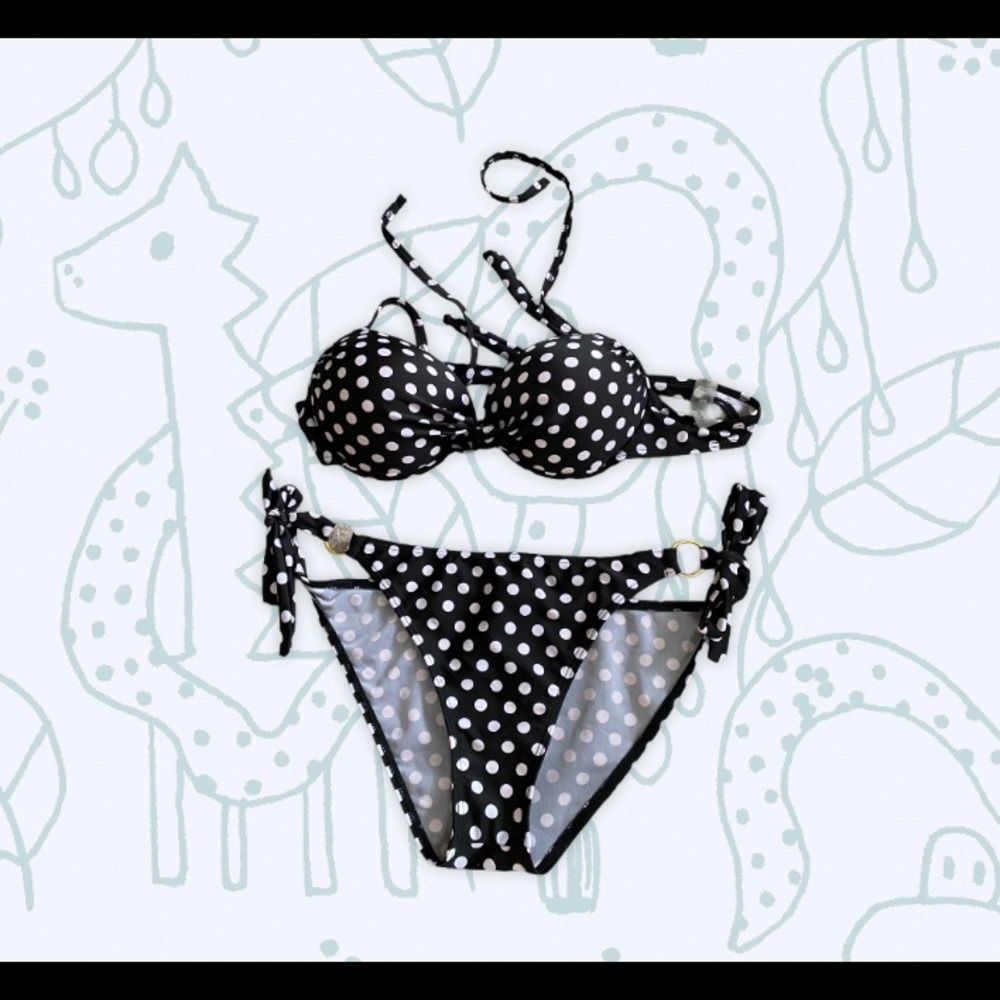 BNWOT Black and white polka dot bikini set size M